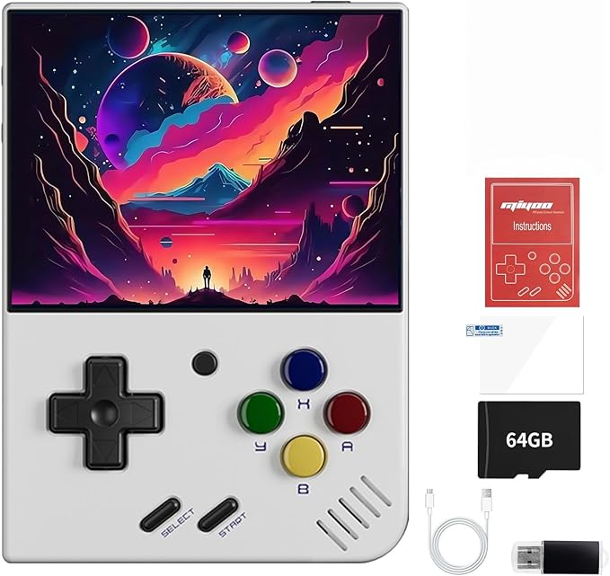 Miyoo Mini Plus,Handheld Retro Game Console 64GB,3.5-inch 640*480 IPS Screen 3000mAH Battery with Storage Case Casual Game Console Video Games Consoles(White)