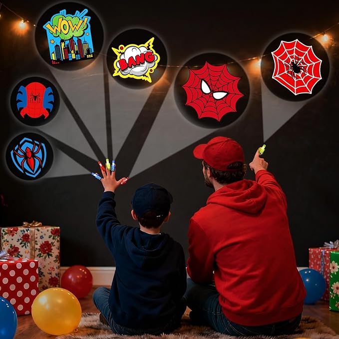 36 Pcs Spider Themed Party Favors LED Finger Lights for Kids, Superhero Glow in the Dark Party Supplies, Goodie Bag Stuffers Classroom Treasure Box Prizes for Boys Girls
