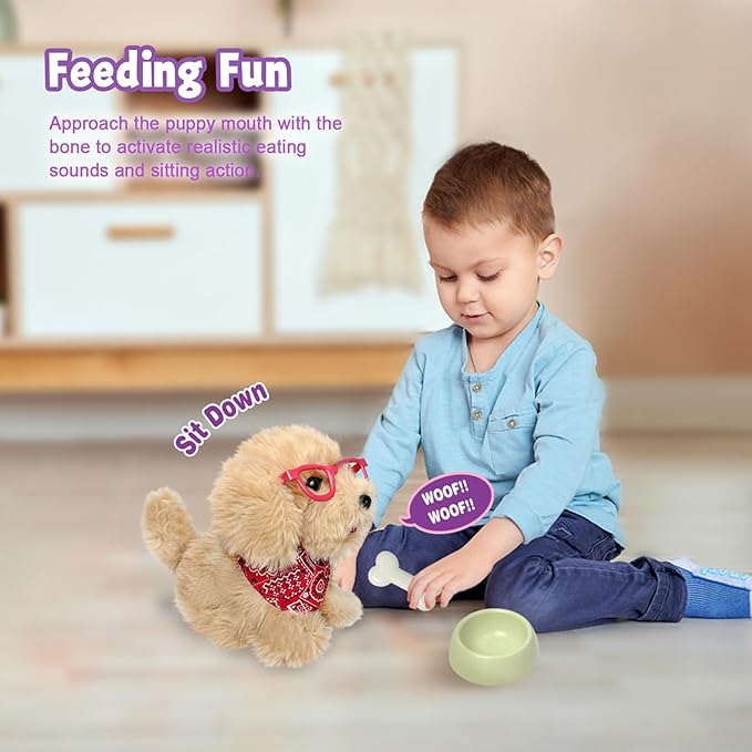YH YUHUNG 2Pcs Walking and Barking Toy Dog with Remote Control Leash, Golden Retriever Electronic Interactive Toys for Kids - Walks, Barks, Wags Tail, Pretend Dress Up