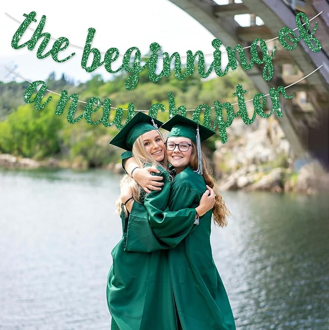 BEISHIDA The Beginning of A New Chapter Banner, Farewell party decorations,Graduation Sign 2026 Banner,Happy retirement Supplies,Going away party Sign Garland,Graduation banner Glitter Green