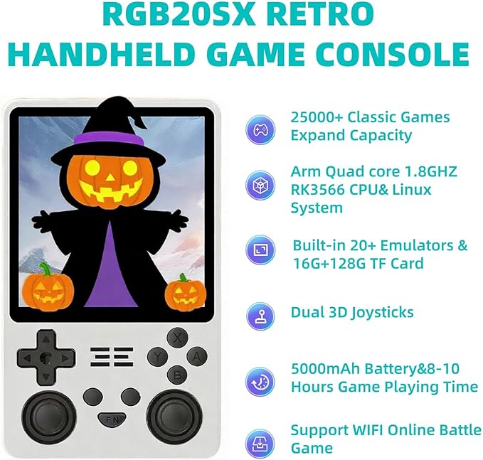 RGB20SX Retro Handheld Game Console,4.0-Inch 720x720 IPS HD Screen,Preloaded 20K+Classic Games,5000mAh Long Battery Life,Linux Open Source System,Perfect for Retro Game Lovers (White)
