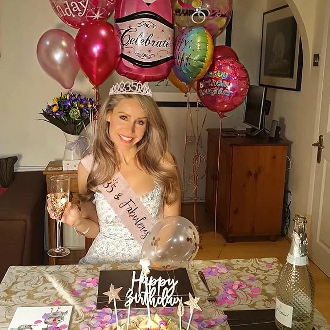 CIEHER 35th Birthday Crown & Sash Set + Tiara, Fabulous 35th Decorations & Gifts