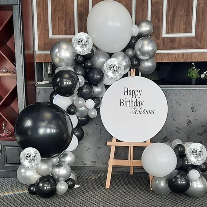 Black and Silver Balloons, 60 Packs 12 Inch Chrome Metallic Silver Balloons and Confetti Balloons, Black White Silver Balloon for Wedding Engagement Birthday Halloween Decorations