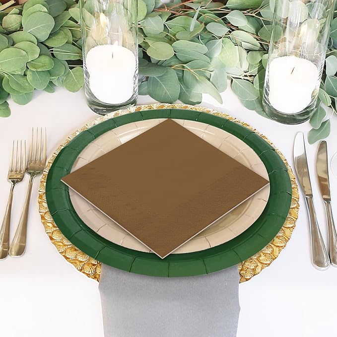 Whaline 244Pcs Woodland Tableware Set Serves 48 Sage Green Brown Disposable Dinnerware 48 9" Plates 48 7" Plate 48 9oz Cups 100 Napkins for Baby Shower Forest Party Supplies