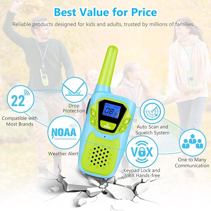 Walkie Talkies for Kids Adults Long Range Rechargeable 3 Pack, FRS 2 Way Radio Toy for 3-12 Year Old Boys Girls Toddlers, Shockproof NOAA Walkie-Talkie for Family Camping Skiing Cruise