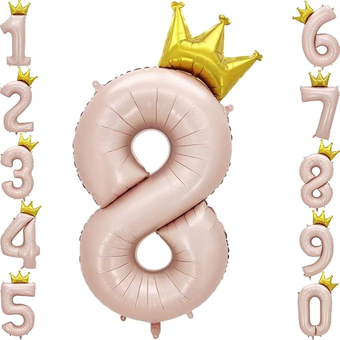 Giant Pale Pink 8 Number Crown Balloons 40 Inch Light Pink 8 Mylar Helium Large Crown Digital Balloon Baby Pink Birthday Numbers Balloons 8th Birthday Kids Theme Party Decoration Supplies