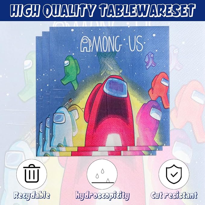 40pcs Among Birthday Party Decoration include Napkins,Plates, for Among Birthday party Supplies