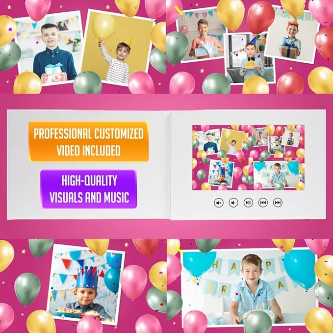 Custom Animated Birthday Video Card for Boys – Upload 14 Photos – Unique Tech Gift – 7” LCD Screen, 4GB Memory, USB Charger, Emotional Birthday Surprise