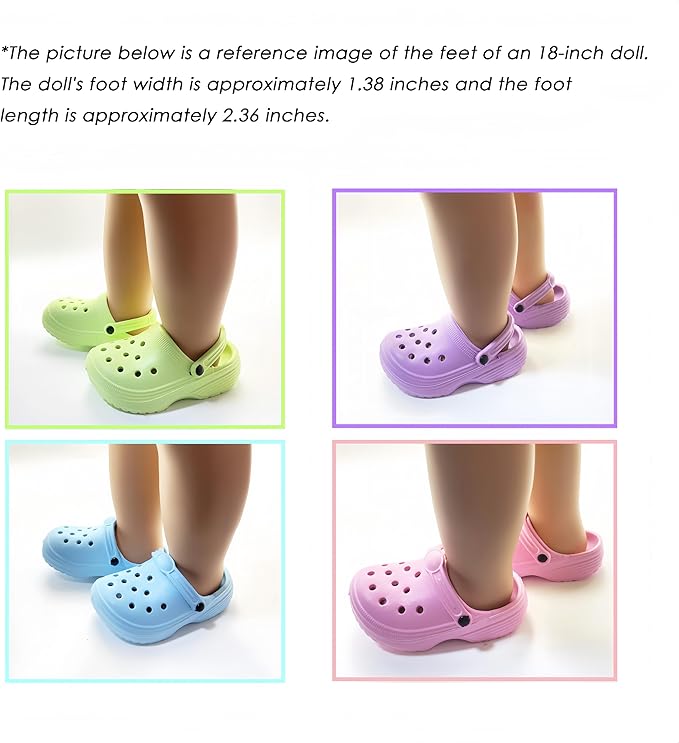 4 Pairs Classic Clogs for 18" Dolls - Macaron Color EVA Slip-On Shoes,Fits Most 18" Dolls,Dress Up Gift Set