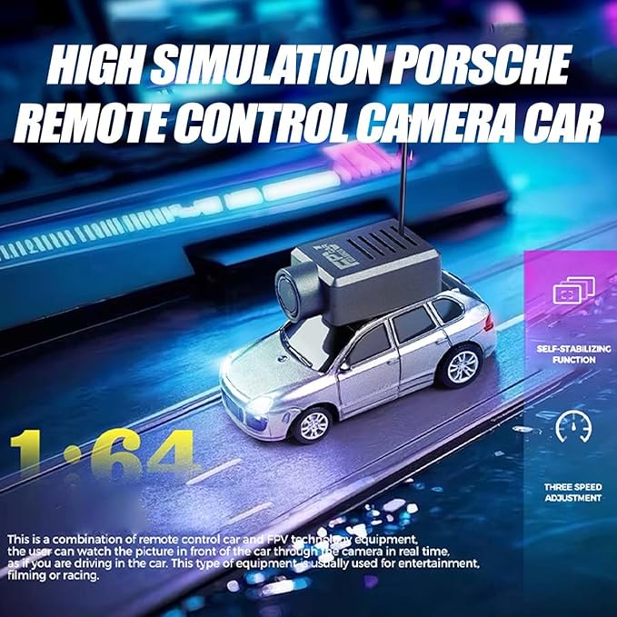 Mini RC Car with Camera, 1/64 Scale APP-Controlled Fully Proportional FPV Remote Control Racing Car with Gyro and Underbody Lighting, Gifts for Vehicle Lover