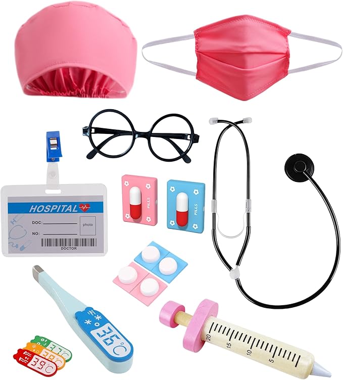 BanKids Doctor Costume for Kids Career Day Pretend Playset Doctor Role Play Stethoscope Lab Coat Kids Halloween Costume