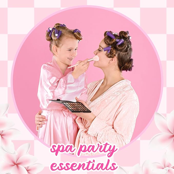 122 Pcs Pink Girls Spa Party Kit, 10-Pack Slumber Party Favors with Satin Robes, Tote Bags, and Nail Salon Accessories for Kids Spa Birthday, Halloween, Home Party Supplies