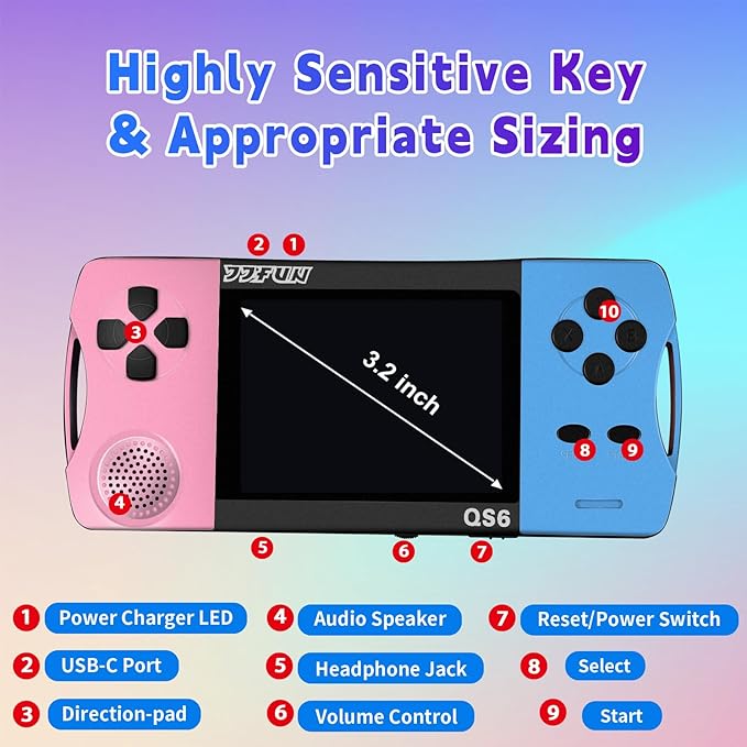 16 Bit Handheld Games for Kids with 3.5" IPS Large Screen Built-in 216 Retro Video Games Portable Gaming Player with Rechargeable Battery Mini Arcade Electronic Toy Gifts for Boys Girls (Blue+Pink)