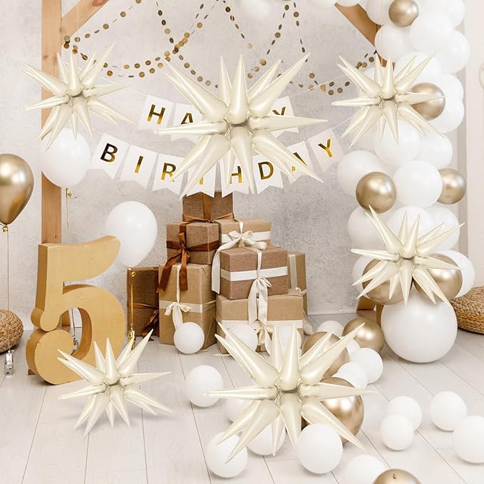 10 Pcs Cream Star Balloons Explosion Balloons Foil Cone Balloon Magic for Birthday Wedding Anniversary Party Backdrops Decorations Supplies, 6 Pcs 22Inches and 4 Pcs 27Inches