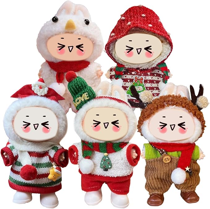 5 Complete Style Clothes Sets for 17cm Dolls - Hat & Overalls Dress Up Outfit for 17cm 15cm Dolls,Designer Outfits Bundle with Luxury/Cute/Sporty Themes, Gift for Doll Lovers (Christmas, 17cm/15cm)
