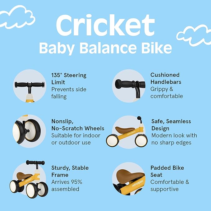 Retrospec Cricket Baby Walker Balance Bike with 4 Wheels for Ages 12-24 Months - Toddler Bicycle Toy for 1 Year Old’s - Ride On Toys for Boys and Girls - One Size (Sunflower)