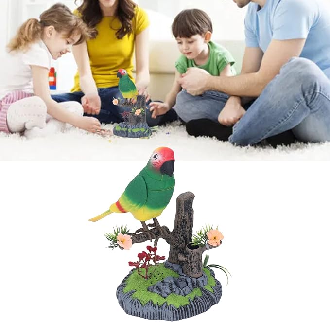 Talking Parrot Toy, Repeats What You Say Electric Battery Operated Control Voice Parrots Sound Activated Chirping Fluttering Birds Toys Electric Interactive Animated Toy for Garden (2)