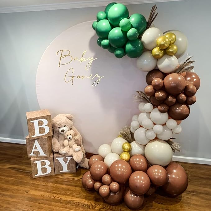 Sage Green and Brown Balloons, 12Inch Olive Green Gold and Brown Latex Balloon, Safari Jungle Coffee White Sagegreen Balloons for Woodland Animal Theme Kids Birthdays Hunting Zoo Party Decorations