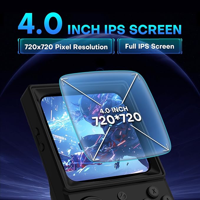 R36TMAX Retro Handheld Game Console, Retro Gaming Console with 4.0 Inch 720x720 IPS Screen, Portable Handheld Linux System, 4000mAh Battery (Classic Black-64GB)