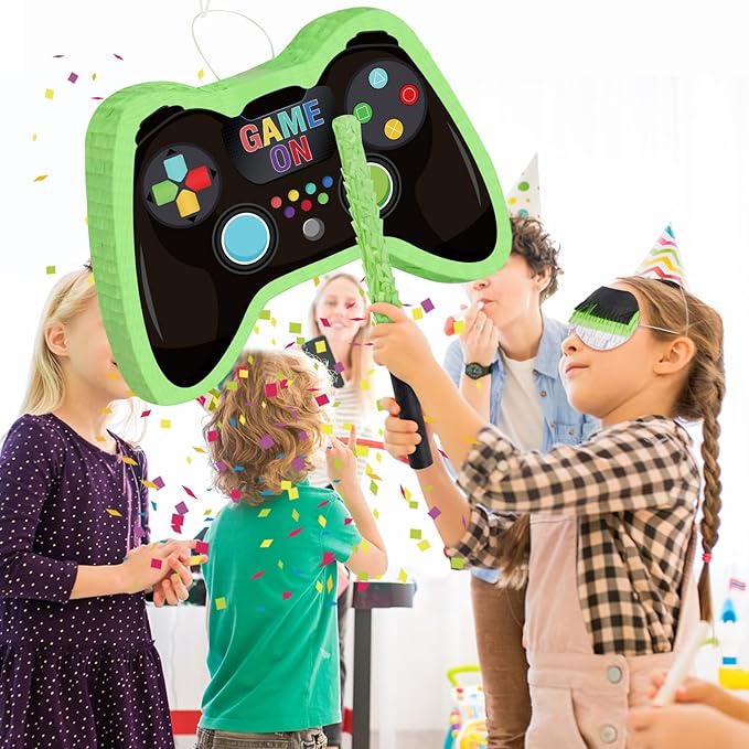 Video Game Controller Pinata with Pinata Stick and Blindfold for Boys Kids Birthday Party Decorations Video Game Party Supplies Carnival Activity Decorations
