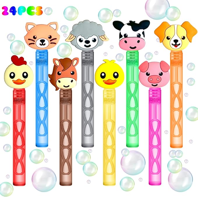 Farm Party Favors,24Pcs Farm Animal Bubble Wands for Kids Birthday Party Supplies,Baby Shower Prizes Pinata Goodie Bag Stuffers Gift