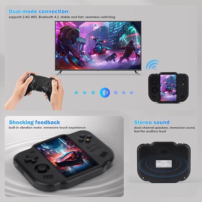 MagicX Zero 40 Retro Handheld Game Console 4.0 Inch IPS Screen Linux System Sunken Dual Joystick Built-in 64G TF Card Handheld Emulator Support 4.2G WiFi Bluetooth TV Output(Black)
