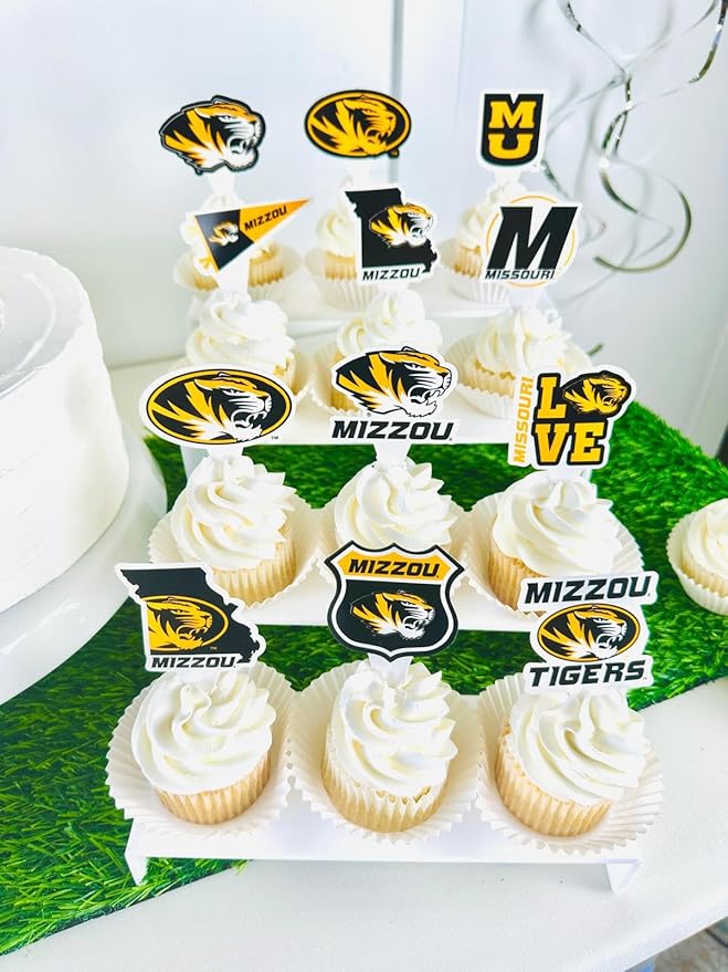 University of Missouri Cupcake Topper Party Supplies for Football, Birthday, Graduation Party Decorations (24 Pieces) (Mizzou Tigers)