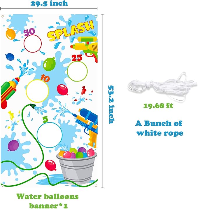 Toss Game Banner for Water Balloons, 4 Score Holes Shooter Target for Water Gun, Swimming Pool Fun Addition Toy for Throwing Water Bomb, Summer Splash Fun for Adults, Pool Party Supplies