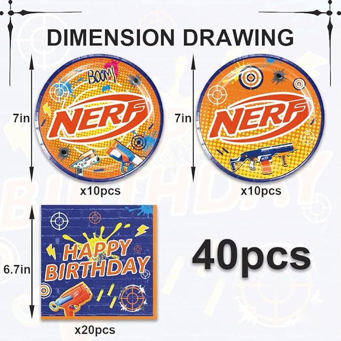 40Pcs Dart Battle Themed Party Supplies Include Plates and Napkins for 20 Guests Dart Battle Party Favors Birthday Decorations