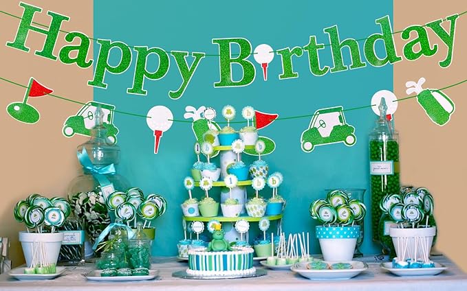 MEMOVAN Golf Birthday Banner Let's Par-Tee Banner Golf Theme Retirement Banners Golf Happy Birthday Garland for Golfer Lover Men Sports Par-Tee Time Party-BDAY