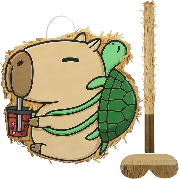 Soulchen Birthday Party Piñata Decorations Includes Eye Mask Stick Blindfold Confetti Birthday Party Camping Theme Favor Supplies(Capybara with Turtle Backpack)