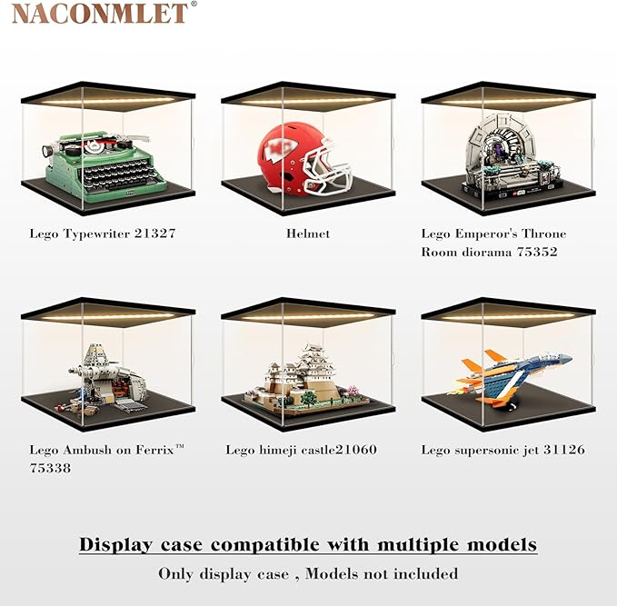 Clear Acrylic Display Case-LED-Lit-Display Boxe for Lego Sets -Dustproof Protect Showcase for Collections Display Action Figures Case(13.8"x11.8"x7.9"inch)