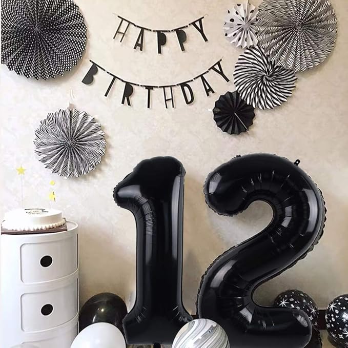 TONIFUL 40 Inch Black Large Numbers0-9, Number 1 Digital 1 Helium Balloons,Foil Mylar Big Number Balloons for 2026 Graduation New Year Eve Birthday Party supplies Decorations