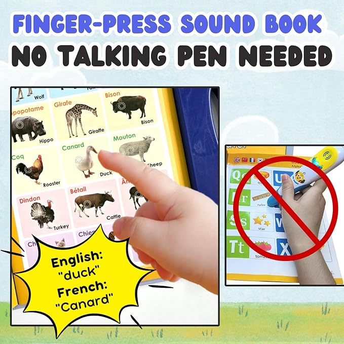 ZeenKind French English Sound Book for Kids 2 3 4 5 Years Old, Learn French for Kids Interactive Audio Learning Talking Books for Toddlers, Educational Livres en Francais Pour Enfants