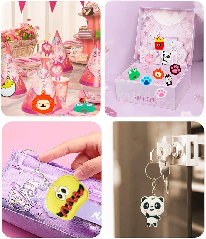 100pcs Cartoon Keychain for Kids Party Favors, Mini Cute Keyring for Classroom Prizes, Birthday Christmas Party Favors Gift, Goodie Bag Stuffers Supplies, 20 Colors