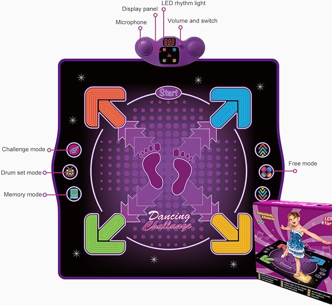 Electronic Dance Pad with Microphone Improve Coordination Dancing Mat for Kids Various Music Modes (Lighting Type)