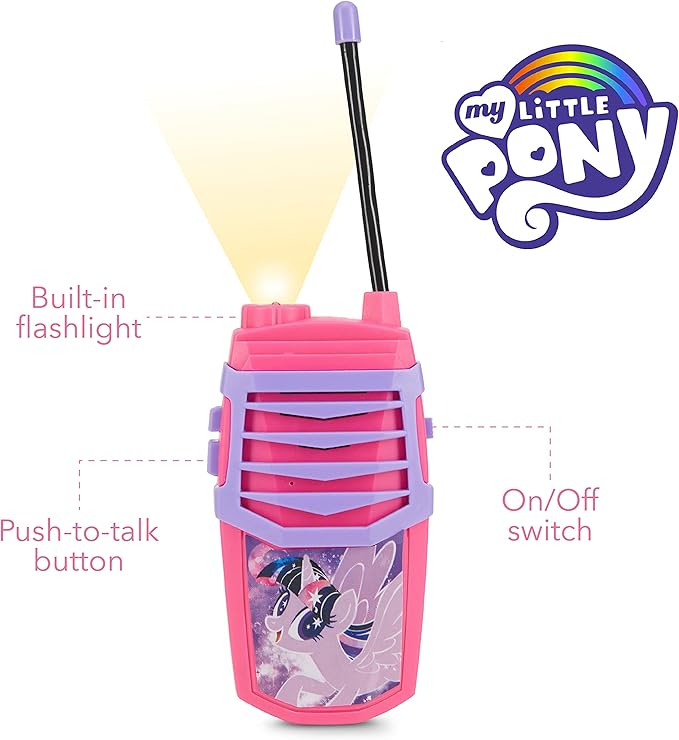 Sakar My Little Pony Molded Walkie Talkie for Kids, Safe and Flexible Antenna, Over 1000ft Range, Easy-to-Use Power Switch, Belt Clip, Pack of 2, Camping Accessories, 2-Pack, Outdoor Toys