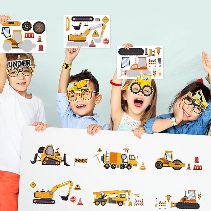 Construction Party Favors Supplies -Including Paper Glasses Gift Bag Tattoo Stickers Shovels Slap Bracelets Silicone Wristbands DIY Stickers Stampers, for Digger Theme Kids Students' Party Fillers
