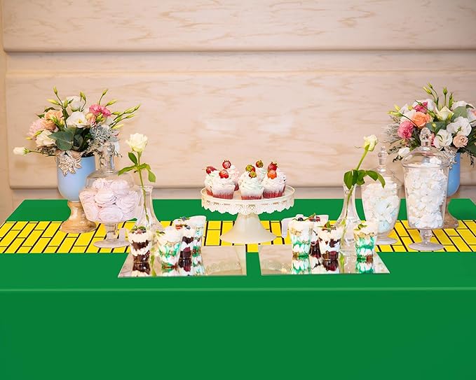 6 Pcs Yellow Brick Runner Tablecloth 54 x 108 Inch Brick Wall Backdrop Green Waterproof Rectangle Disposable Cover, Princess Decorations Party Supplies for Carnival Cosplay Party