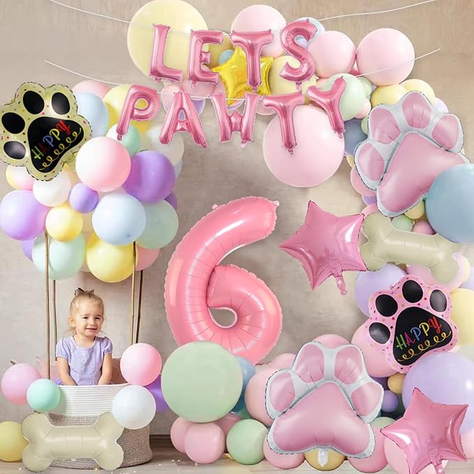 6th Dog Balloons 18pcs Lets Pawty Balloons Dog Paw Birthday Decor Pink 32 inch Pink Number Balloons 6 Mylar Foil Balloons for Lets Pawty Birthday Decorations Dog 6th Birthday Party Supplies