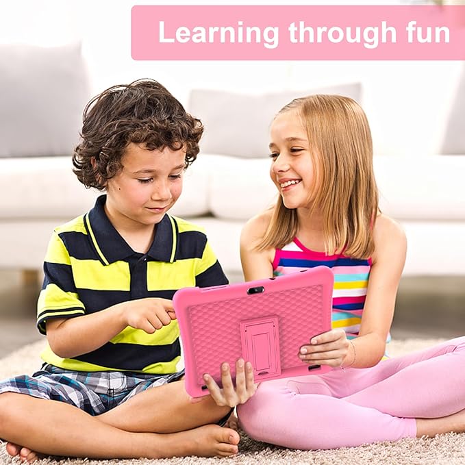 Kids Tablet 10 inch Android 13 with Shockproof Case, Quad-Core 32GB, 512GB Expandable, Parental Control, Pre-Installed Apps, 6000mAh Battery, Gifts for 3-12 Year Olds（Pink）