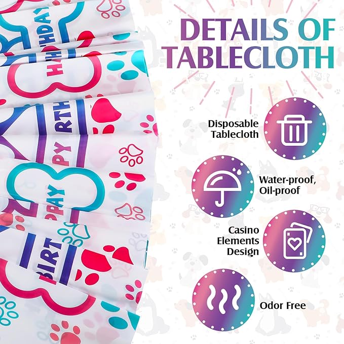 Newwiee 3 Pcs Paw Print Tablecloth Plastic Disposable Colorful Table Cover Puppy Dog Table Cloth Paw Print Party Supplies for Dog Pet Themed Party Decorations Supplies Favors, 51 x 108'' (Pink Series)
