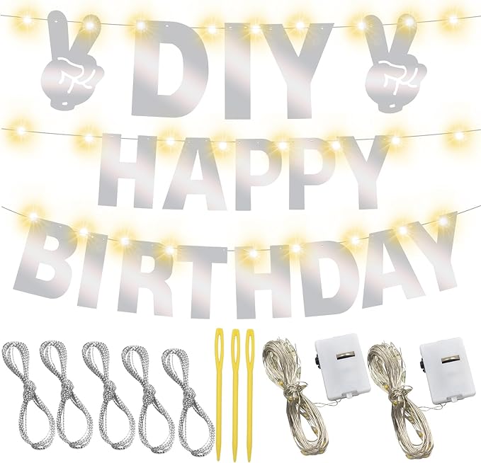 175Pcs DIY Glitter Customizable Banner Kit Happy Birthday Letters Banner Winter Wonderland Banners Snowflakes Personalized Banners Decor Baby Shower Birthday Party Decorations Supplies(Shiny Silver)