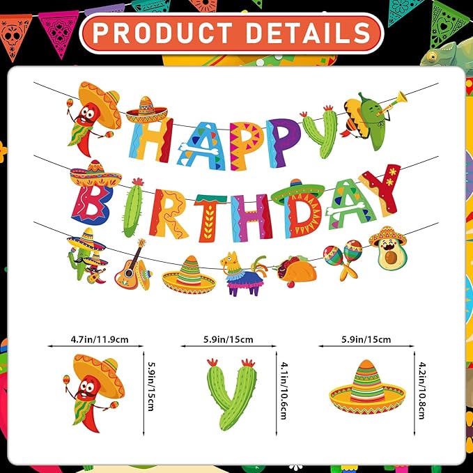 Mexican Fiesta Party Decorations Mexican Happy Birthday Banner Garland Balloons Colorful Cinco De Mayo Taco Decorations for Mexican Birthday Taco Tuesday Decor Fiesta Party Supplies
