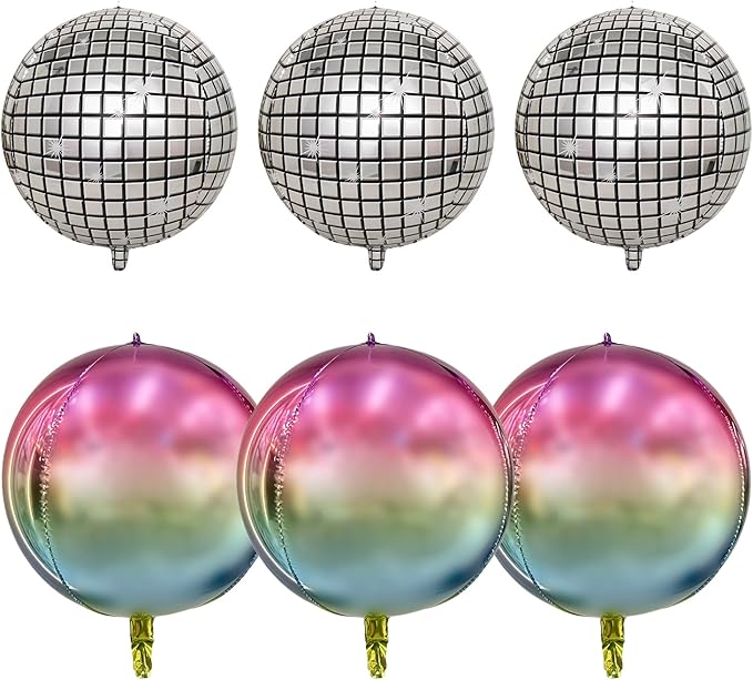 FBQ 6 Pcs 4D Giant Round 18 Inch Disco Foil Balloons 22 Inch Gradient Round Foil Balloons 70s 80s 90s Party Disco Themed Bachelorette Party Birthday Party Dancing Decorations Supplies