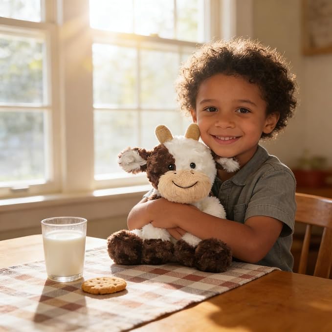 Hopearl Adorable Plush Cow Toy Floppy Dairy Cattle Soft Stuffed Animal Cute Birthday Gifts for Boys Girls Kids Toddlers, Brown, 9''