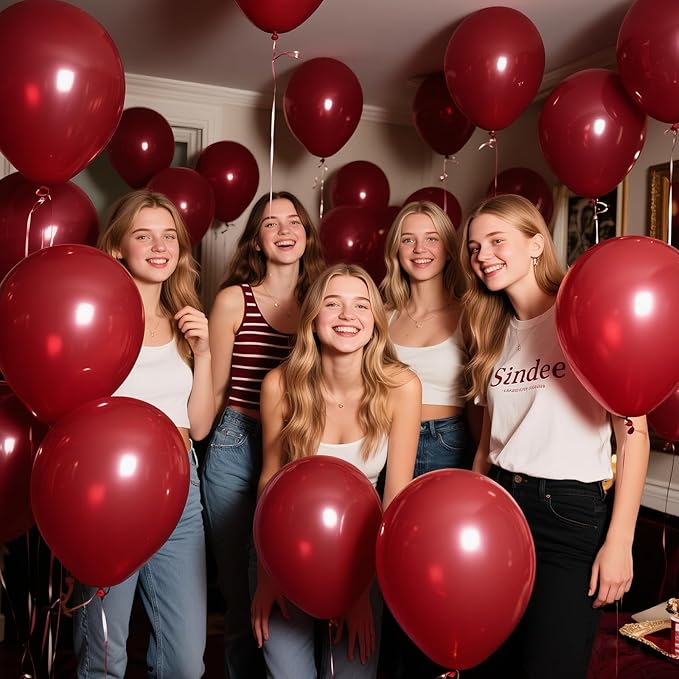 100pcs Burgundy Balloons 12inch Dark Red Maroon Party Latex Balloons for Graduation Thanksgiving Wedding Engagement Birthday Anniversary Valentines Party Decorations