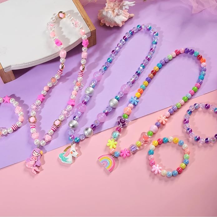 PinkSheep Toddler Jewelry Kids Necklace Choker and Bracelet 3 Pack 9pcs, Little Girls Jewelry In Box, Flower Girl Gift Kids Girls Accessories