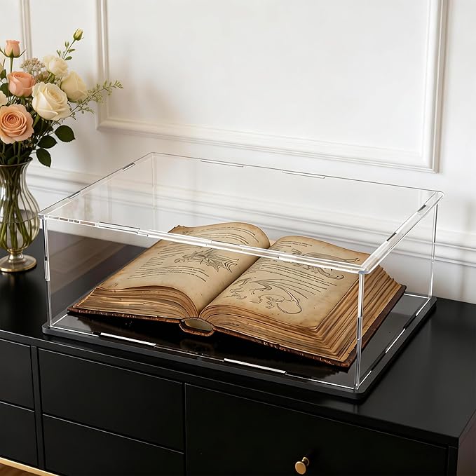 Acrylic Display Case for Collectibles, Books and Medals, Clear Display Box with Thick Base and Lid for Protection and Displaying, 13x13x5-inch