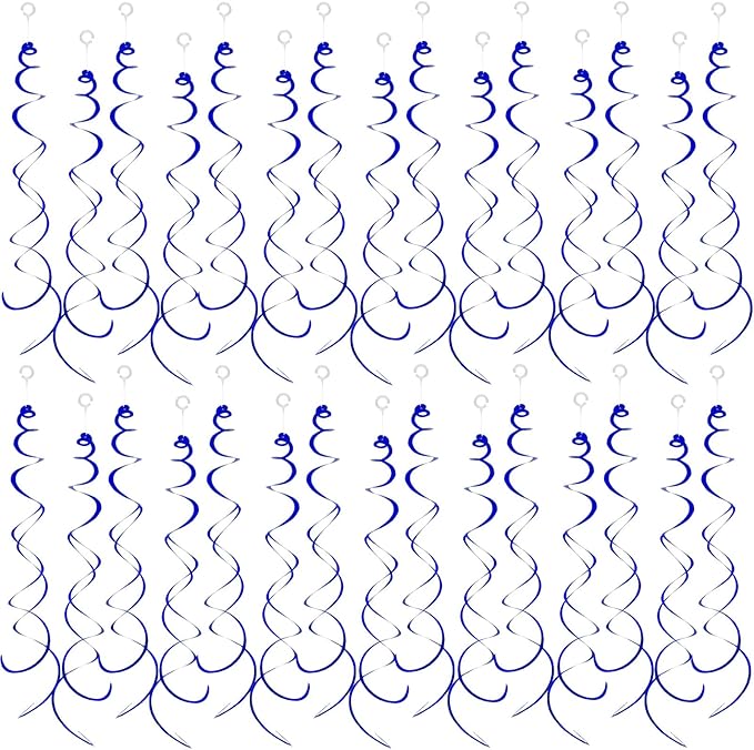 30 Pieces Hanging Swirl Party Decorations Foil Decorations Ceiling Swirl Spiral Hanging Plastic Streamer for Ceiling Birthday Graduation Wedding Celebration Baby Shower Party Supply (Royal Blue)